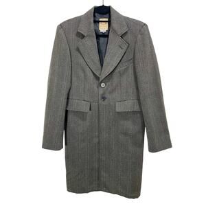 Vintage 90s Wah Maker Frontier Frock Coat Gray Wool Herringbone Tweed Size 34